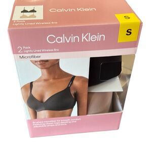 CALVIN KLEIN Bras 2-Pack Small Lightly Lined Wireless Microfiber Black Tan NWT